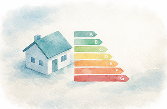Energy efficiency house with EPC scale from A to G.